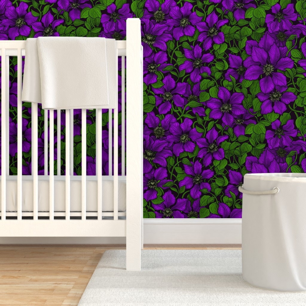 Clematis Floral Wallpaper Purple Clematis Vine by Katerina - Etsy