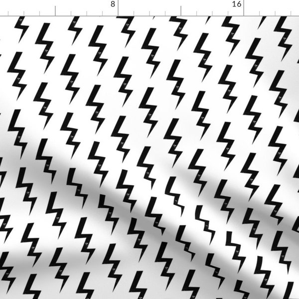 Lightning Bolt Fabric - Black and White Bolt By Charlotte Winter -  Cotton Fabric By The Yard With Spoonflower