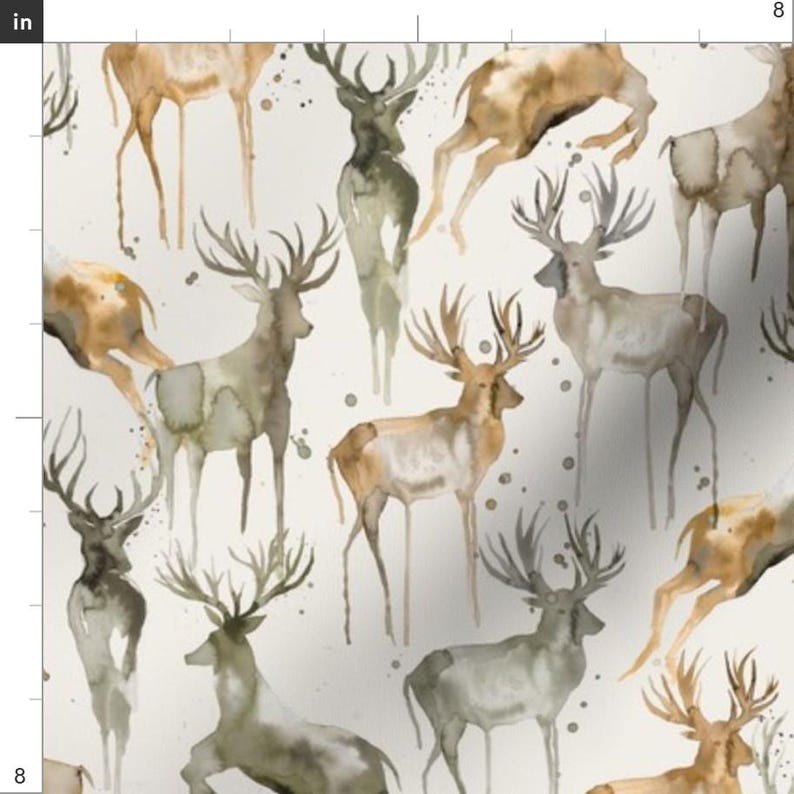 Deer Fabric - Wintery Deers Watercolor Beige By Ninola-Design - Watercolor Forest Rustic Animals Cotton Fabric By The Yard With Spoonflower image 3