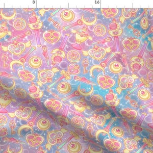 Galaxy Fabric - Magical Girl Galaxy by nuk -  Stars Bubbles Hearts Keys Magic Moon Amulet Wand Crystal Fabric by the Yard by Spoonflower