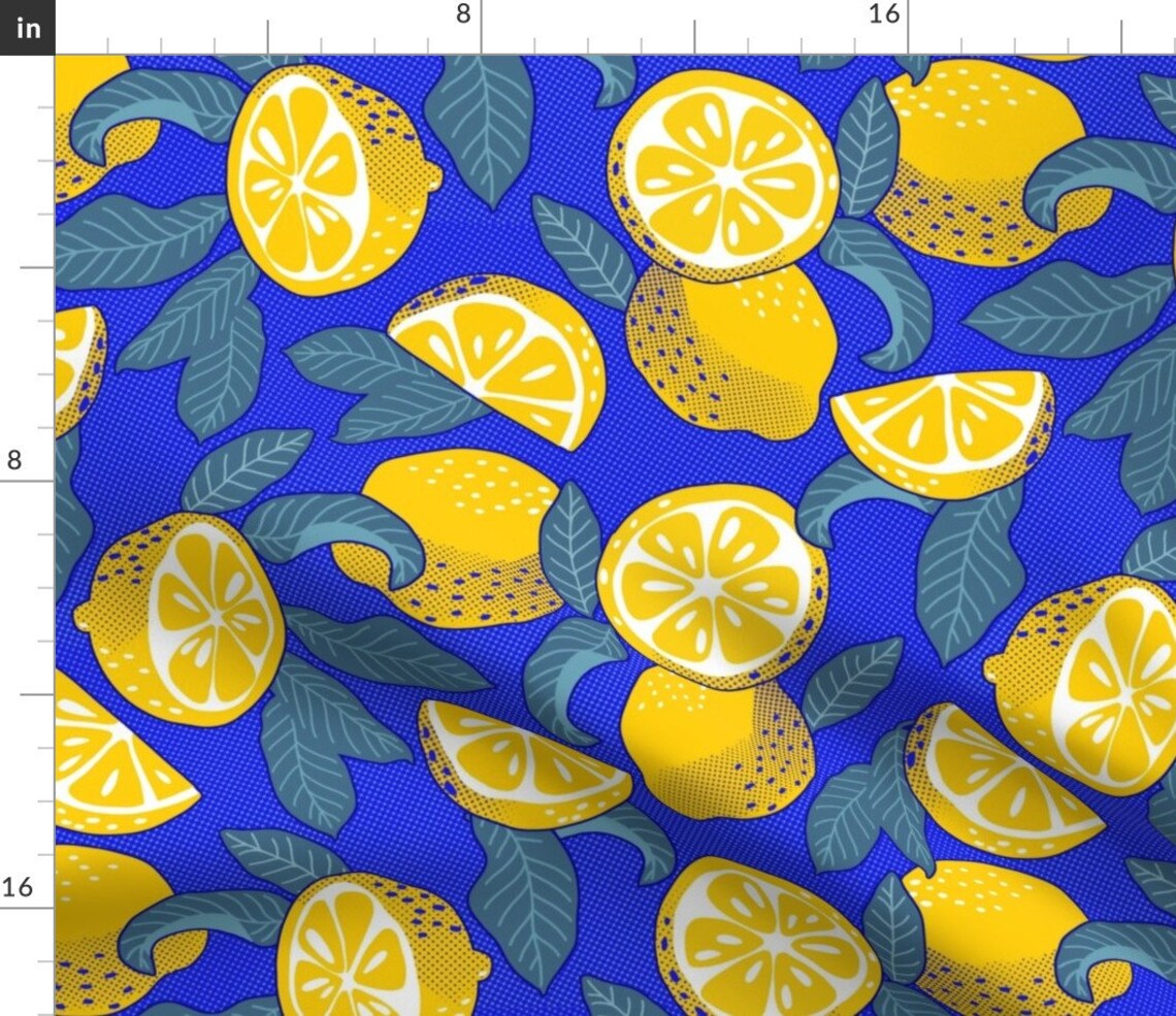 Juice Lemons Blue Fruit Fabric Lemons Pop Art Blue Etsy