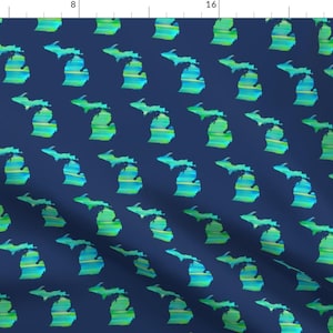Michigan Fabric - Aqua Turquoise Blue Small Scale By Bags29 State USA Pattern Organic Knit  - Cotton Fabric By The Yard With Spoonflower