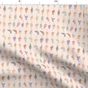 Colorful Asl Fabric - Asl Alphabet by nurseinsomniac - Alphabet Sign Language Hearing Impaired Hands Deaf Fabric by the Yard by Spoonflower