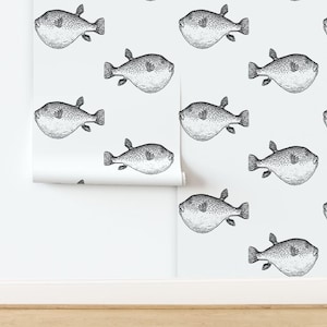 Buffer Fish Peel and Stick Wallpaper - Blowfish Puffer Fish Blowfish Coastal Chic - Removable Wall Decor Art - Pufferfish by eti_enne image 4