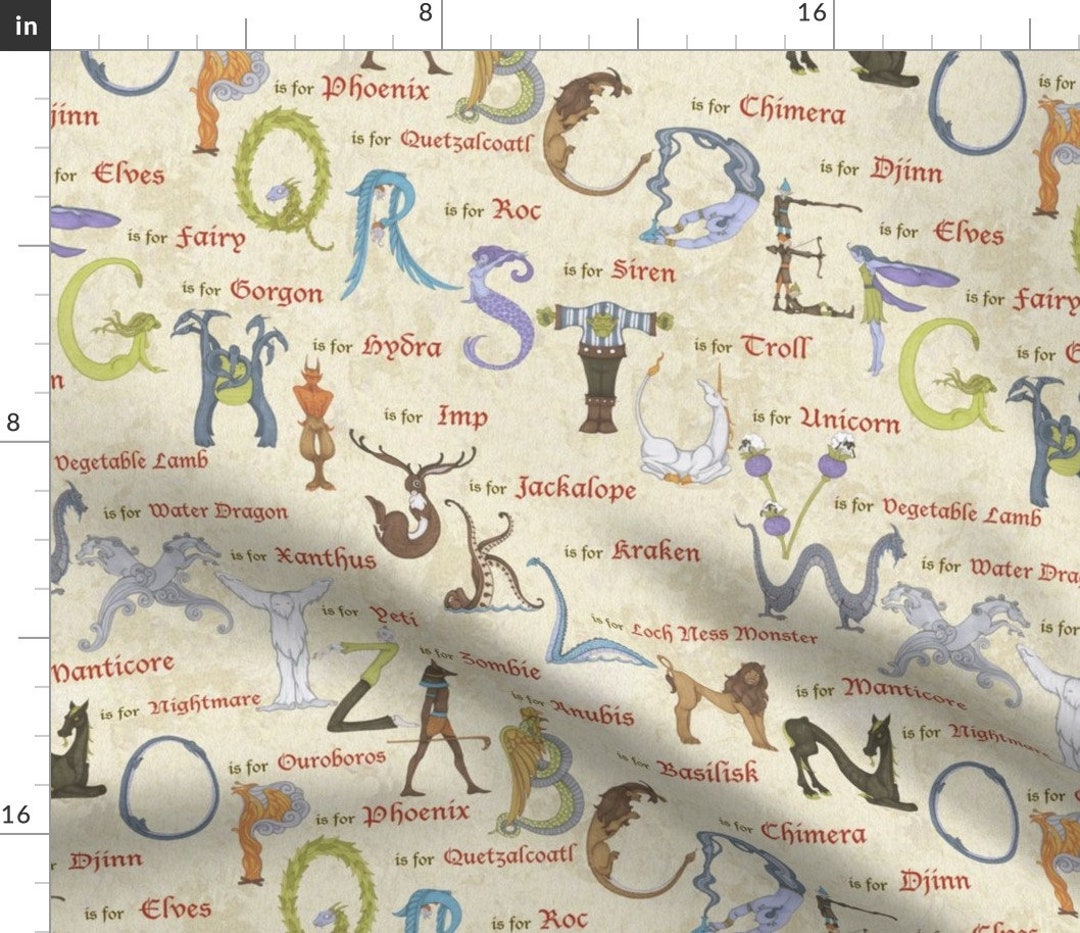 Mythical Beasts Alphabet Fabric Alphabetical Beastie Etsy