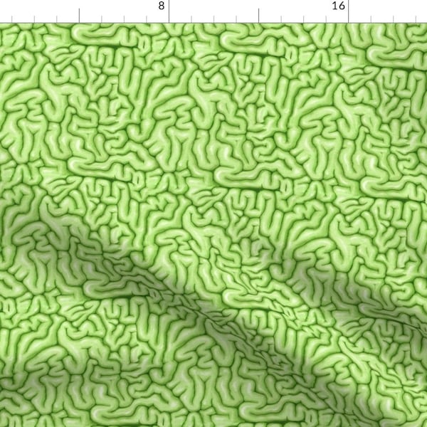 Brain Fabric - Green Brains By Sufficiency - Zombie Food Brain Guts Anatomy Spooky Halloween Cotton Fabric By The Yard With Spoonflower