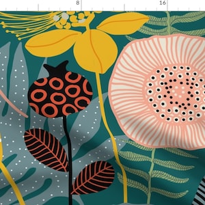 Garden Fabric - Large Retro Garden Midnight by hnldesigns - Retro Modern Florals Scandinavian Anthuriums  Fabric by the Yard by Spoonflower