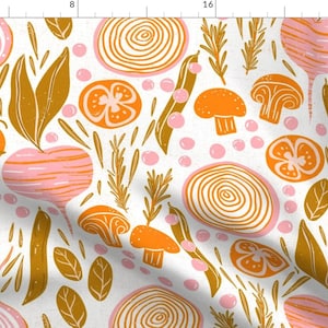 Vegetable Fabric - Vegetables And Herbs By Ittytish - Pink Orange Whimsical Tomato Beets Onions Cotton Fabric By The Yard With Spoonflower