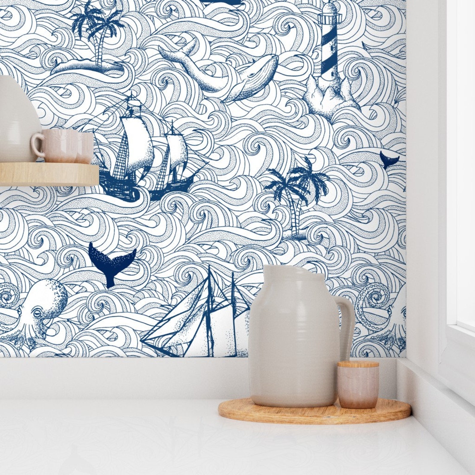 Nautical Wallpaper Vintage Nautical Journey by Whimsical - Etsy