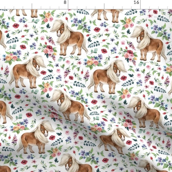 Floral Fabric - Pony And Flowers by karolina_papiez - Botanical Pony Baby Horse Nature Flowers Roses  Fabric by the Yard by Spoonflower