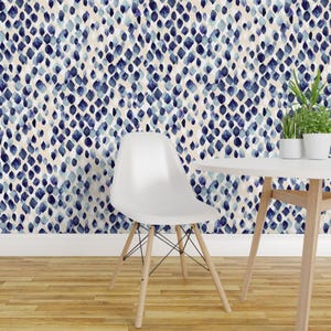 Indigo Blue Wallpaper - Indigo Rain By Crystal Walen - Indigo Blue Custom Printed Removable Self Adhesive Wallpaper Roll by Spoonflower
