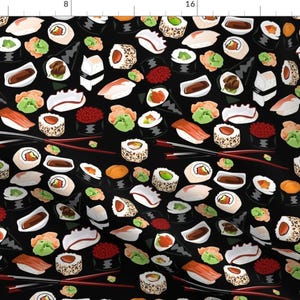 Sushi Fabric - Sushirific On Black By Lyddiedoodles - Maki Dinner Kitchen Decor Cotton Fabric By The Yard With Spoonflower