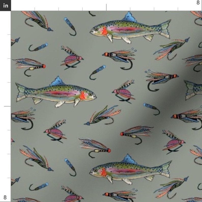 Fly Fishing Fabric Fly Fishing by Clairekalinadesigns Sage Etsy