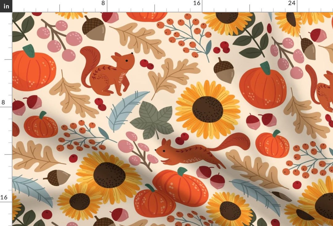Autumn Vibes Fabric - Autumn Garden by Mandykippax - Sunflower Squirrel ...