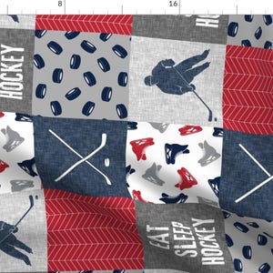 Eat Sleep Hockey Fabric - Red, Navy, And Grey Lad19 (90) By Littlearrowdesign - Hockey Patchwork Cotton Fabric By The Yard With Soonflower