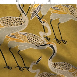 Gold Chinoiserie Fabric - Deco Cranes by shellyreneedesigns - Vintage Cranes Stork Heron Light Cream Fabric by the Yard by Spoonflower