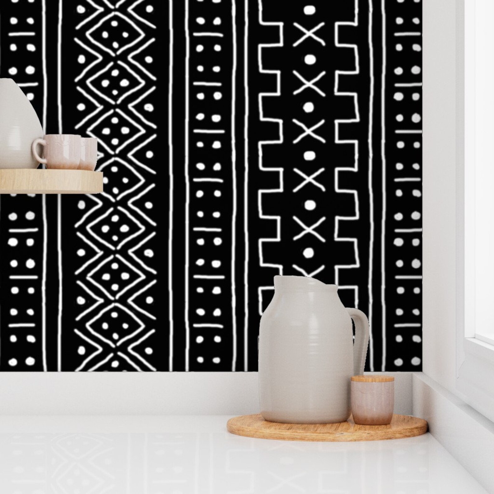 Mudcloth Wallpaper White Black Mudcloth Inspired by Eclectic - Etsy