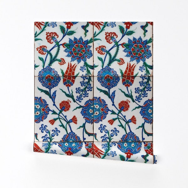 Floral Fabric - 16th Century Damask Tile - Peacoquettedesigns - Turkish Custom Printed Removable Self Adhesive Wallpaper Roll by Spoonflower