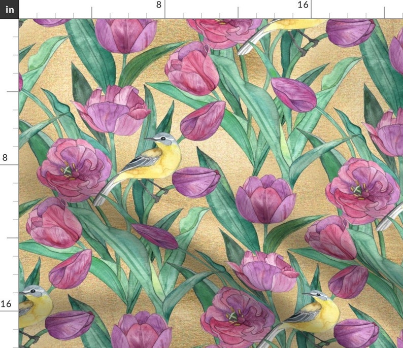 Tulip Fabric Blue Headed Wagtail in the Tulips Large Print Etsy