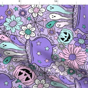 Ghost Cauldron Fabric - Stay Spooky Lilac Rotated by red_raspberry_design - Halloween Xl Scale Ghost Fabric by the Yard by Spoonflower