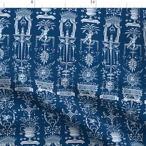 Greek Blue Trellis Buildings Fabric - Greek Trellis ~ Blue By Peacoquettedesigns - Greek Cotton Fabric By The Yard With Spoonflower
