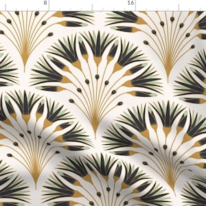 Art Deco Flower Fabric - 1920s by garabateo - 20s Geometric Vintage Fans Papyrus Floral Symmetrical White Fabric by the Yard by Spoonflower