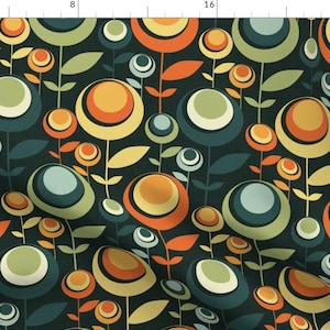 Retro Vintage Floral Fabric - 1970s Flowers by luciafontes - Geometric Mid Century Modern Atomic Era  Fabric by the Yard by Spoonflower