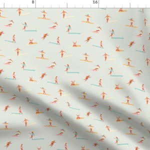 Surfing Fabric - Girls Surfers Beige by tasiania - Surfer Girl Surfboard Bikini Women Hawaii Small Scale Fabric by the Yard by Spoonflower