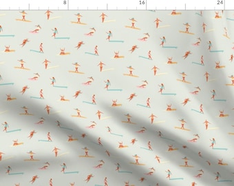 Surfing Fabric - Girls Surfers Beige by tasiania - Surfer Girl Surfboard Bikini Women Hawaii Small Scale Fabric by the Yard by Spoonflower