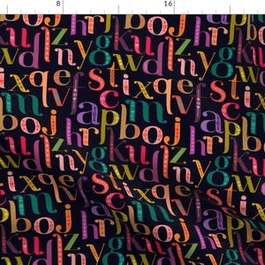Alphabet Fabric - Fairytale Folk Alphabet - Sherbet Night By Ceciliamok - Alphabet Cotton Fabric By The Yard With Spoonflower