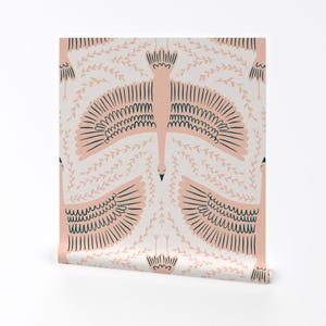 Carta da parati rimovibile Boho Bird Peel and Stick - Rosa cipria chiaro su larga scala - Decorazione murale - Airone in volo di scarlet_soleil