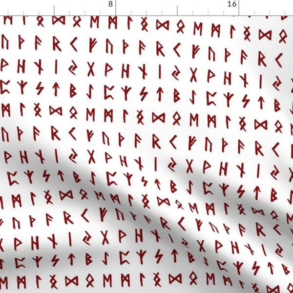 Nordic Rune Fabric - Nordic Runes // Red By Thinlinetextiles - Nordic Runes Viking Red Alphabet Cotton Fabric By The Yard With Spoonflower