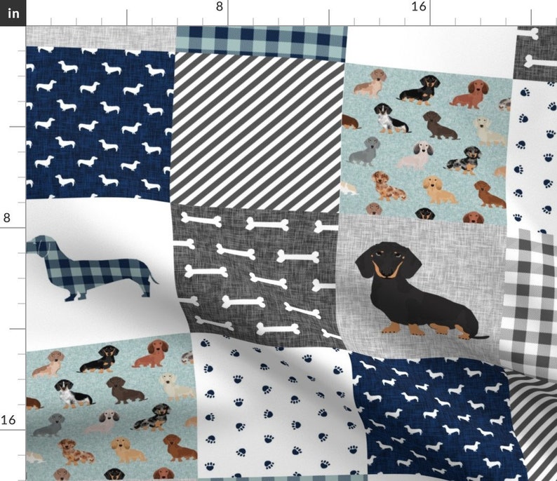 Dachshund Fabric Dachshund Pet Quilt Dog Breed Cheater Quilt Multi By Petfriendly Dachshund Cotton Fabric By The Yard With Spoonflower image 1