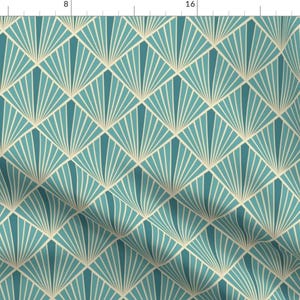 Aqua Art Deco Fabric - Art Deco Fans by fernlesliestudio - Art Deco Fans Turquoise Yellow Modern Geometric Fabric by the Yard by Spoonflower