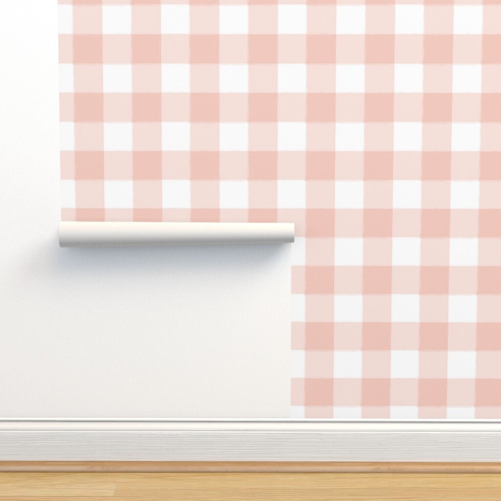 Blush Pink Check Wallpaper Large Pink Buffalo Check Gingham - Etsy