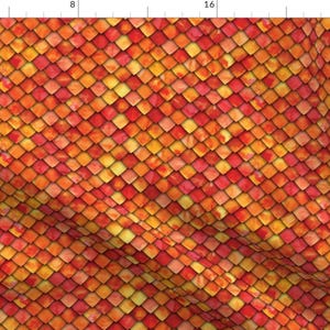 Scale Fabric - Dragon Scales -Fire By Littlearrowdesign - Dragon Scale Red Orange Yellow Fabric Cotton Fabric By The Yard With Spoonflower