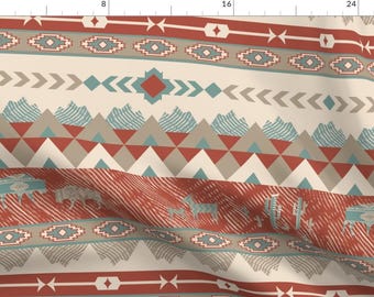 Southwest Geometric Fabric - Southwest Village In Brick And Teal By Gartmanstudio - Tribal Aztec Cotton Fabric By The Yard With Spoonflower