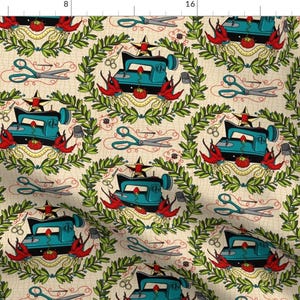 Retro Sewing Machine Fabric - Reap What You Sew - Multi By Thirdhalfstudios - Vintage Tattoo Cotton Fabric By The Yard With Spoonflower