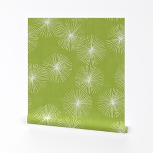 Mid Century Modern Removable Peel and Stick Wallpaper - Classic Retro Mod Abstract Line - Wall Art Wall Decor - Dandelions Lime  by friztin