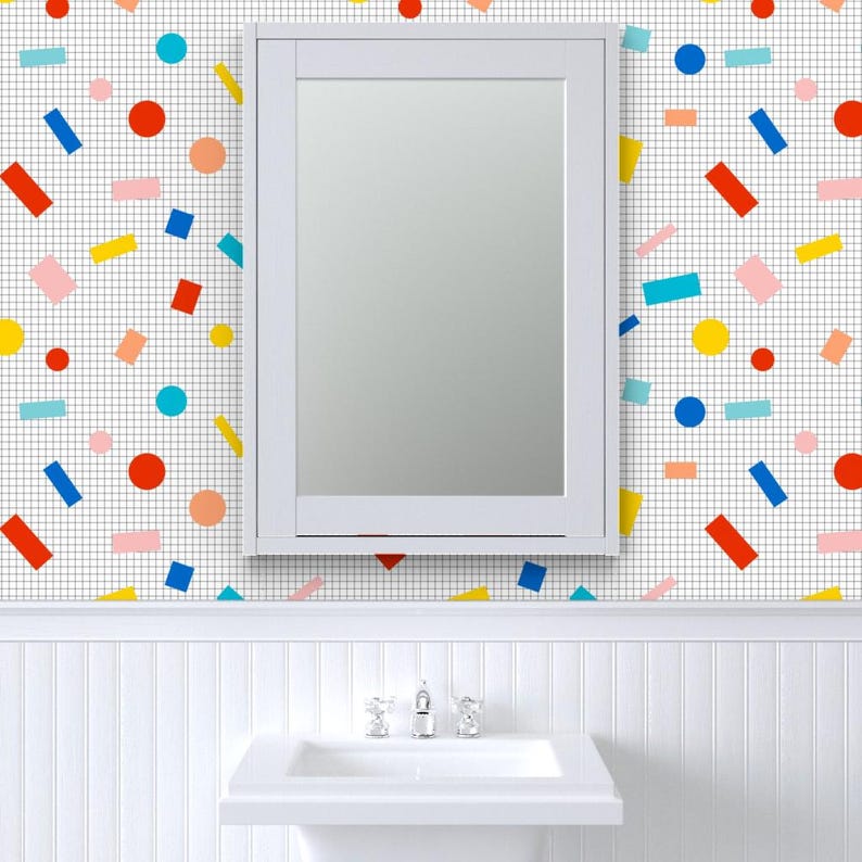 Retro Wallpaper - Color Block Grid By Louisemargaret - Retro 80s Grid Custom Printed Removable Self Adhesive Wallpaper Roll by Spoonflower image 8