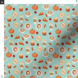 Pumpkin Spice Fabric - Mini - Watercolor Psl - Pumpkin Spice Latte, Coffee, Latte, Pumpkin, Fall, Autumn Fabric - Mint By Charlottewinter image 3
