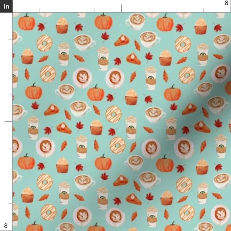 Pumpkin Spice Fabric - Mini - Watercolor Psl - Pumpkin Spice Latte, Coffee, Latte, Pumpkin, Fall, Autumn Fabric - Mint By Charlottewinter image 3