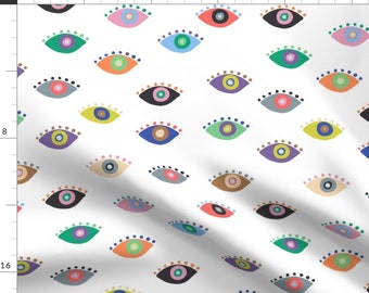 Rainbow Eyes Fabric - Eyez White By Kellytucker - Drawing Hipster Mod Colorful Eyes Cotton Fabric By The Yard With Spoonflower