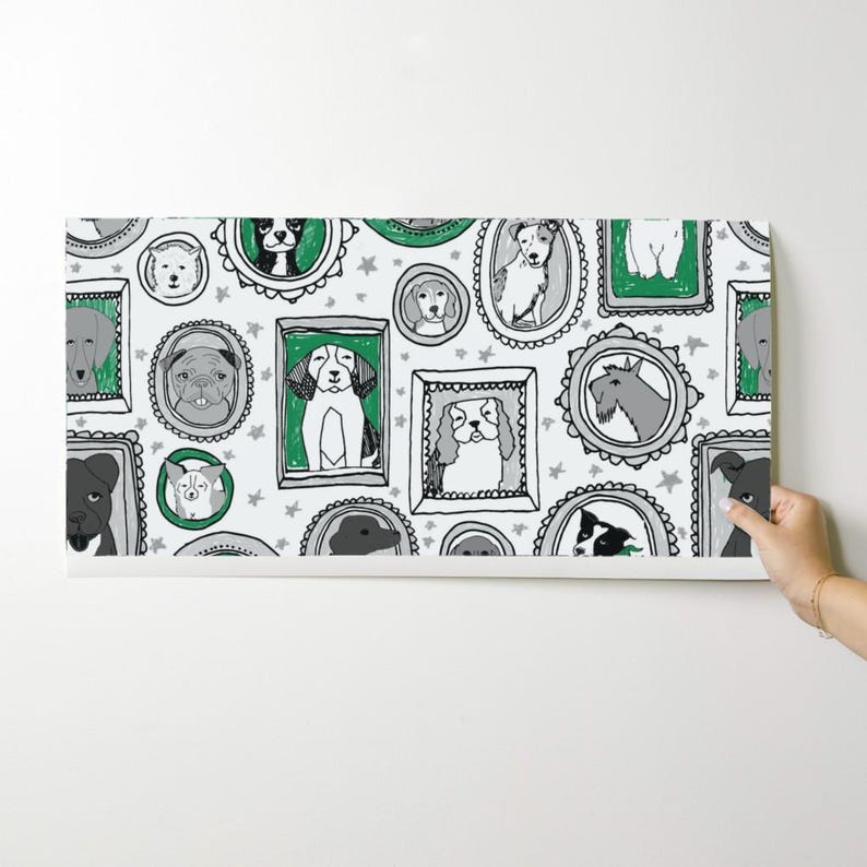 Hondenbehang - Hondenportretten van Andrea Lauren - Groenwitte honden op maat bedrukte verwijderbare zelfklevende behangrol van Spoonflower afbeelding 9