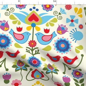 Scandinavian Flowers Fabric - Scandinavian-Birds-And-Blooms-Textured By Linziloop - Scandinavian Cotton Fabric By The Yard With Spoonflower