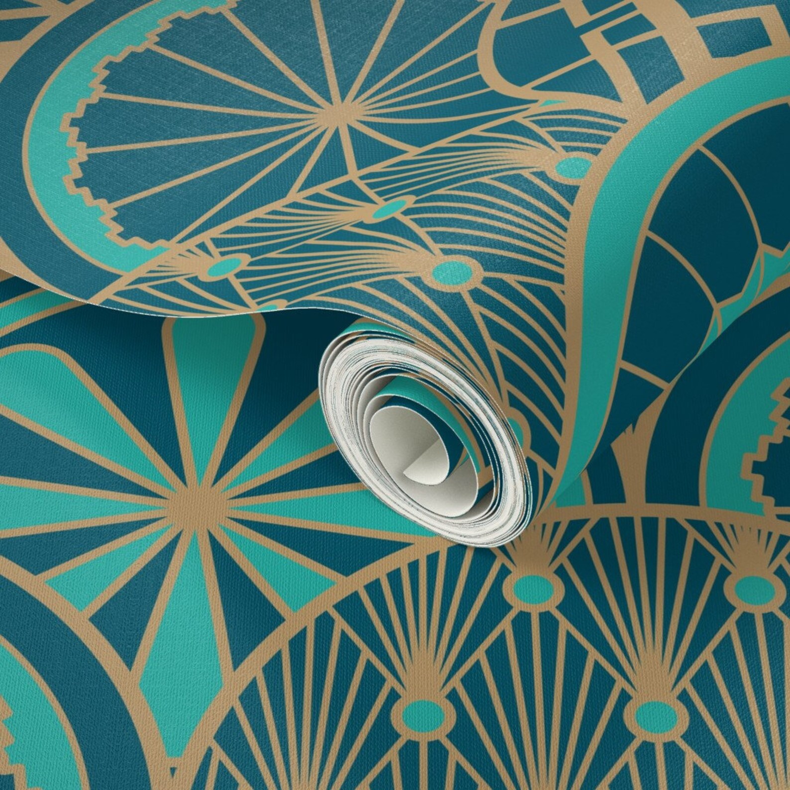 1920s Wallpaper Art Deco Fruit Cocktail by Ceciliamok Teal Etsy