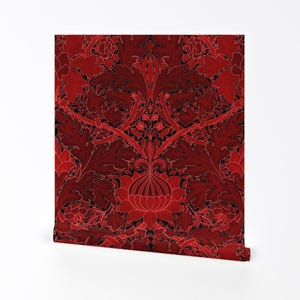 Abnehmbare Tapete mit rotem Damast - Gothic William Morris Jugendstil - Wandkunst - Rubin-Damast by peacoquettedesigns