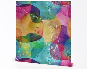 Whimsical Wallpaper - Daydreaming by ceciliamok - Watercolor Abstract Rainbow Colourful Removable Peel and Stick Wallpaper by Spoonflower