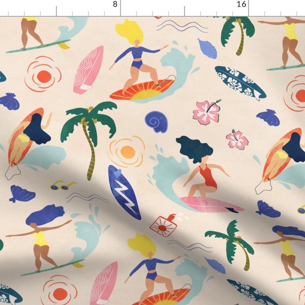 Surfs Up Fabric - Surfing Girl Beachy By Lidiebug - Surf Summer Beach Surfing Ocean Sport Cotton Fabric By The Yard With Spoonflower