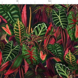Tropical Plants Fabric - Red Tropics by malyskastudio - Leaves Summer Caribbean Beach Island Monstera  Fabric by the Yard by Spoonflower